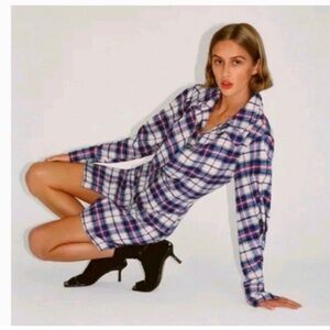 Zara Blue and Red Plaid Flannel Double Collar shirt Dress Size XS